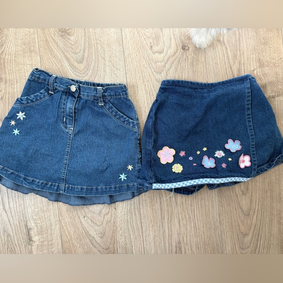 None Other - Girls 3T Denim Skirt Bundle Embroidered Flowers Cute Spring Summer